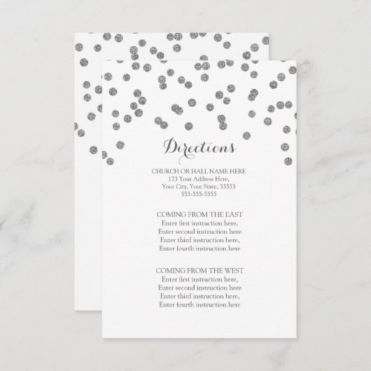 Silver Confetti Wedding Direction Insert Informatiekaartje (Voorkant / Achterkant)