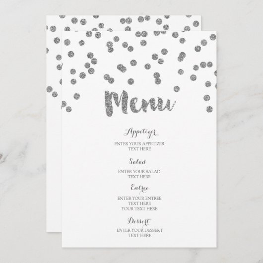Silver Confetti Wedding Menu (Voorkant / Achterkant)