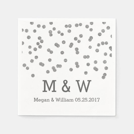 Silver Confetti Wedding Monogram Servetten (Voorkant)