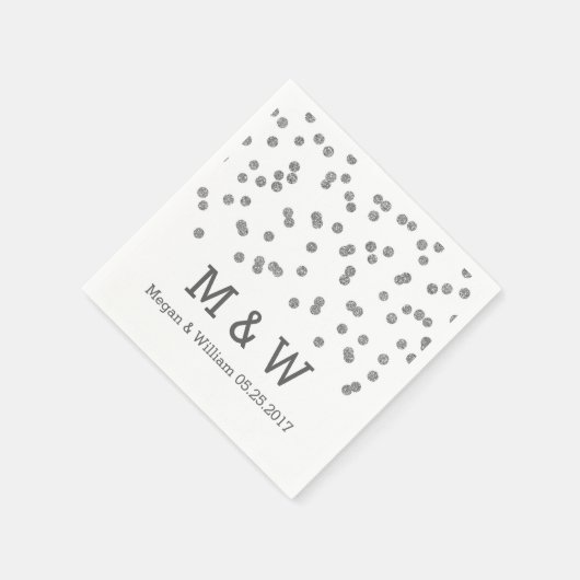 Silver Confetti Wedding Monogram Servetten (Hoek)
