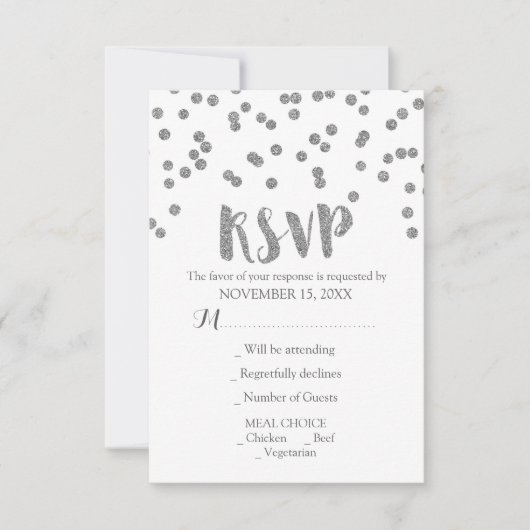 Silver Confetti Wedding RSVP-kaarten RSVP Kaartje (Voorkant)