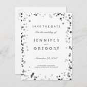 Silver Confetti White Elegant Save the Date Aankondigingskaart (Voorkant / Achterkant)