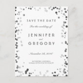 Silver Confetti White Elegant Save the Date Aankondigingskaart (Voorkant)