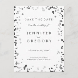 Silver Confetti White Elegant Save the Date Aankondigingskaart