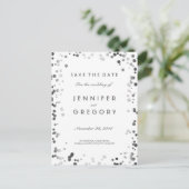 Silver Confetti White Elegant Save the Date Aankondigingskaart (Staand voorkant)