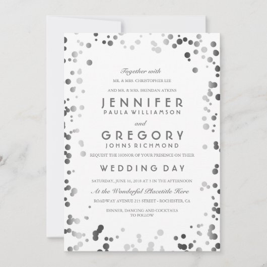 Silver Confetti White Modern en Elegant Wedding Kaart (Voorkant)