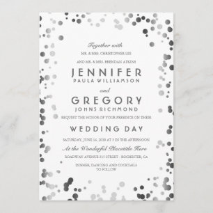 Silver Confetti White Modern en Elegant Wedding Kaart