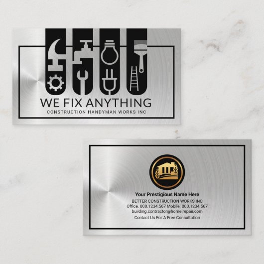 Silver Construction Tool Banners Visitekaartje (Voorkant / Achterkant)