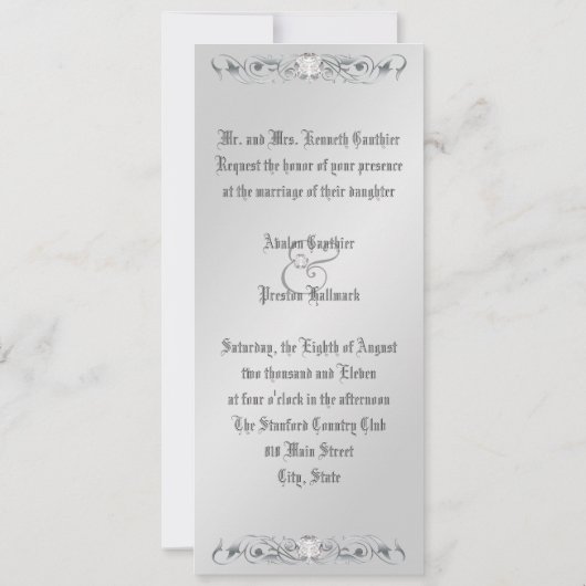 Silver Coral Diamond Damask Wedding Invitation Kaart (Achterkant)
