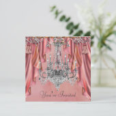 Silver Coral Pink Chandelier Kaart (Staand voorkant)