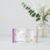 Silver Corners Initialen Paarse roze Shimmer Visitekaartje (Staand voorkant)