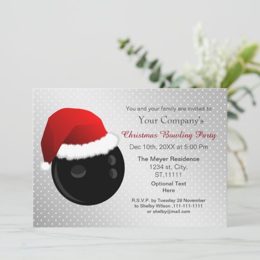 Silver Corporate-feestdag Bowling-partij Invite Kaart (Staand voorkant)