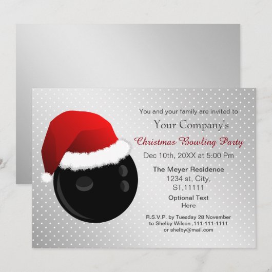 Silver Corporate-feestdag Bowling-partij Invite Kaart (Voorkant / Achterkant)
