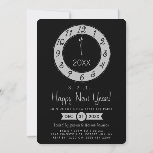 Silver Counting to Midnight New Years Eve Party Kaart (Voorkant)