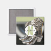 Silver Cowgirl Boots - Persoonlijk landmonogram Magneet (Voorkant / Achterkant)