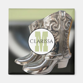 Silver Cowgirl Boots - Persoonlijk landmonogram Magneet