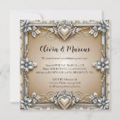 Silver & Cream Elegance: Diamond Heart Wedding Inv (Achterkant)