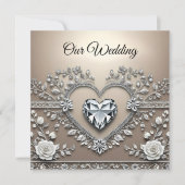 Silver & Cream Elegance: Diamond Heart Wedding Inv (Voorkant)