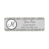 Silver Cream Floral Wisps & Stripes met monogram Etiket (Voorkant)
