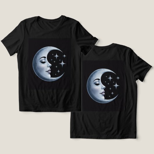 Silver Crescent Moon Black Tri-Blend Shirt (Ontwerp Voorkant & Achterkant)