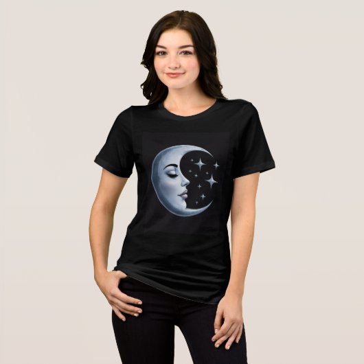 Silver Crescent Moon Black Tri-Blend Shirt (Voorkant volledig)