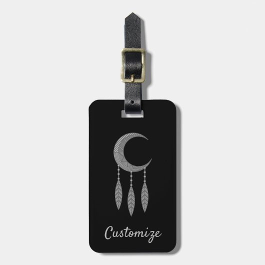 Silver Crescent Moon Feathers Thunder_Cove Bagagelabel (Voorkant verticaal)