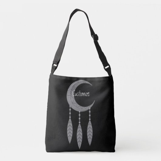 Silver Crescent Moon Feathers Thunder_Cove Crossbody Tas (Achterkant)