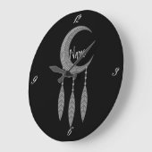 Silver Crescent Moon Feathers Thunder_Cove Grote Klok (Hoek)