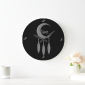 Silver Crescent Moon Feathers Thunder_Cove Grote Klok (Huis)
