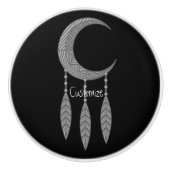 Silver Crescent Moon Feathers Thunder_Cove Keramische Knop (Voorkant)