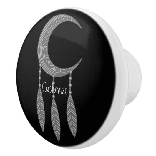 Silver Crescent Moon Feathers Thunder_Cove Keramische Knop (Rechts)