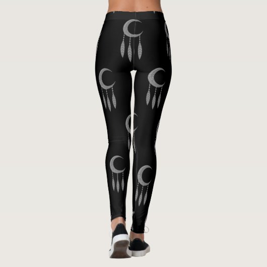 Silver Crescent Moon Feathers Thunder_Cove Leggings (Achterkant)