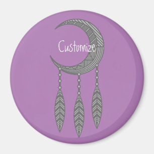 Silver Crescent Moon Feathers Thunder_Cove Magneet