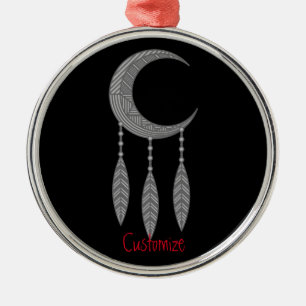 Silver Crescent Moon Feathers Thunder_Cove Metalen Ornament