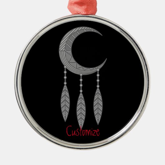 Silver Crescent Moon Feathers Thunder_Cove Metalen Ornament (Voorkant)