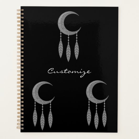 Silver Crescent Moon Feathers Thunder_Cove Planner (Voorkant)