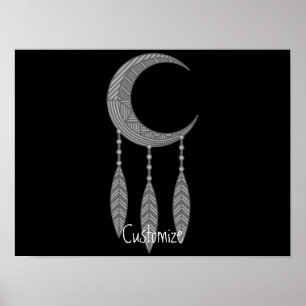 Silver Crescent Moon Feathers Thunder_Cove Poster