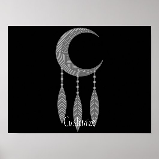 Silver Crescent Moon Feathers Thunder_Cove Poster (Voorkant)