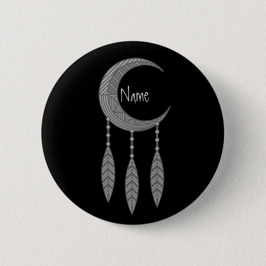 Silver Crescent Moon Feathers Thunder_Cove Ronde Button 5,7 Cm (Voorkant)
