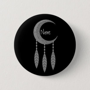 Silver Crescent Moon Feathers Thunder_Cove Ronde Button 5,7 Cm
