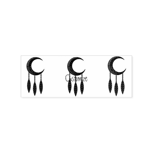 Silver Crescent Moon Feathers Thunder_Cove Rubberstempel (Gestempeld)