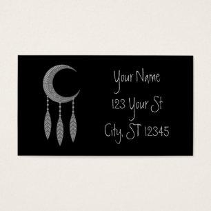 Silver Crescent Moon Feathers Thunder_Cove Visitekaartje