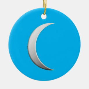 Silver crescent moon - turkooise background keramisch ornament