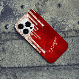 Silver Crimson Glitter Drift op Red Monogram Case-Mate iPhone 14 Pro Hoesje