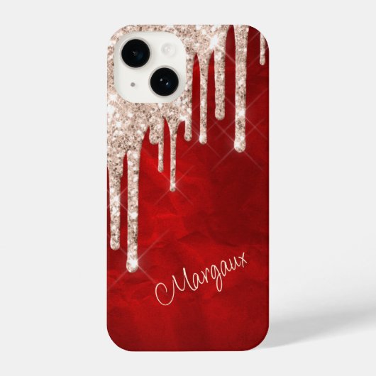 Silver Crimson Glitter Drift op Red Monogram iPhone Hoesje (Achterkant)