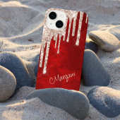 Silver Crimson Glitter Drift op Red Monogram iPhone Hoesje
