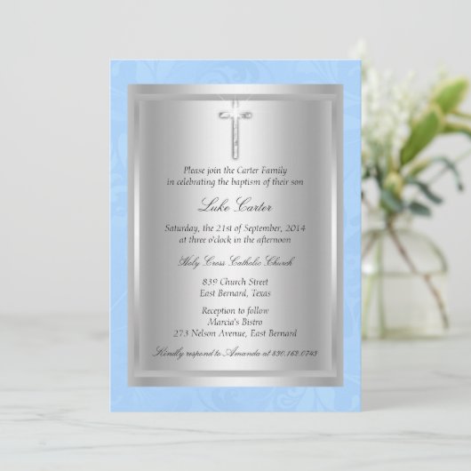 Silver Cross Blue Baptism Christening Kaart (Staand voorkant)