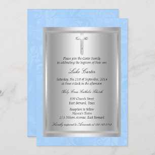 Silver Cross Blue Baptism Christening Kaart
