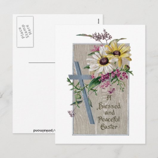 Silver Cross en Daisies  Pasen Feestdagenkaart (Voorkant / Achterkant)