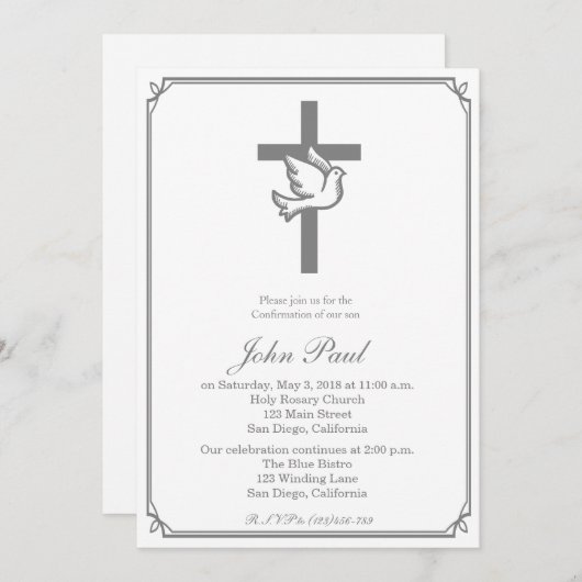 Silver Cross en Dove Bevestiging Uitnodiging (Voorkant / Achterkant)